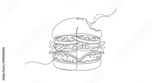 Burger fast food line art vector illustration