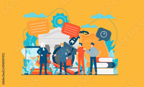 Law and Justice System Concept with Legal Professionals and Courthouse