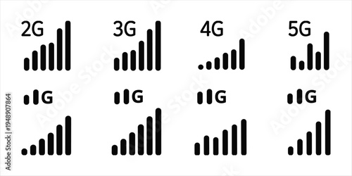 Mobile Network Signal Strength Icons for 2G3G4G5G Generations vector illustration