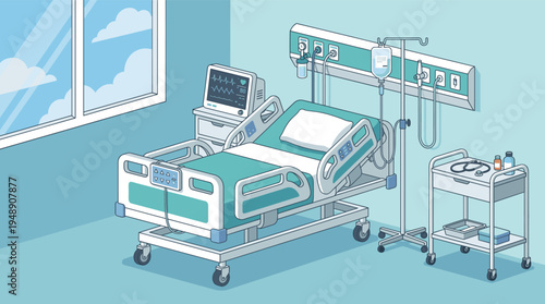 Modern Hospital Room with Bed and Medical Equipment
