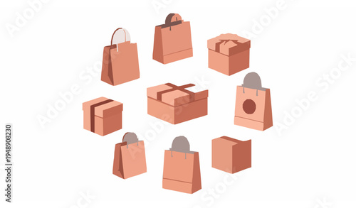 Retail packaging shopping bags and boxes vector illustration ecommerce product set