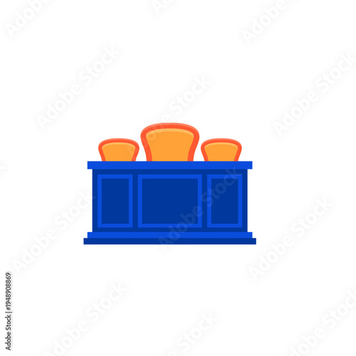 Judges Bench or Jury Box with Three Chairs, Legal Courtroom Panel Flat Vector Icon