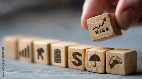 Analyzing Business Growth with Wooden Blocks in a Modern Office Environment