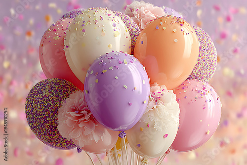A vibrant bunch of colorful balloons and flowers for a festive celebration