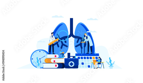 Medical Professionals Researching Lungs, Examining Respiratory System with Scientific Tools for Health Diagnosis and Treatment