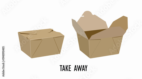 Color take away food box set icon, open and closed takeaway container symbols isolated on white background, food delivery and restaurant takeout packaging concept for web, app and interface design.