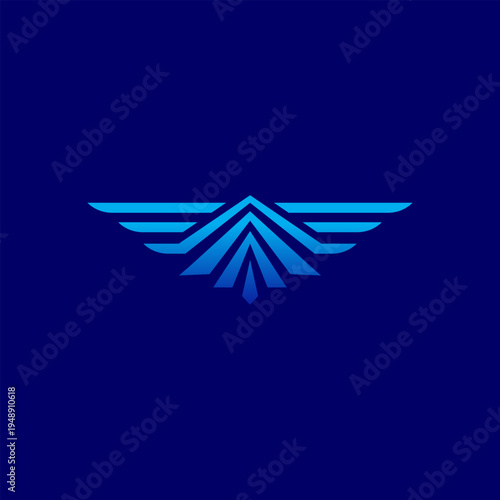 aviation wing logo of design with airplane element for travel agency, a plane take off, transport, logistics delivery logo design