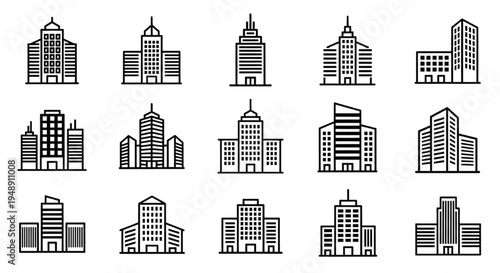 Collection of various building designs and architectural styles for urban settings