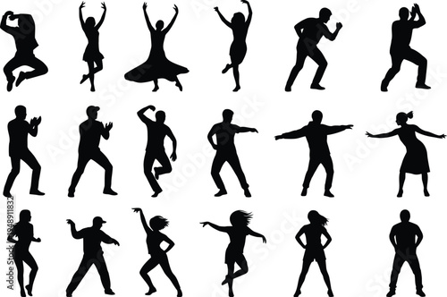 Collection of various dance silhouette poses against a white background