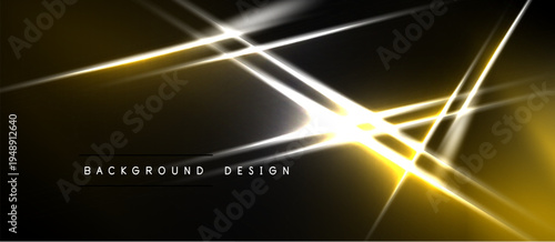 Dark backdrop features bright yellow light streaks, intersecting lines creating dynamic visual effect. Modern design element.