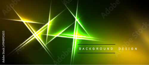 Abstract neon lines create dynamic glowing pattern. Green, yellow hues dominate dark background. Modern design element.