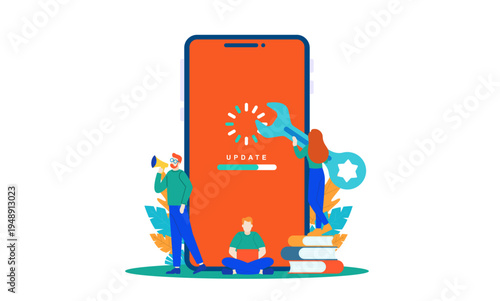 People Updating Mobile Phone Software and System Maintenance Concept