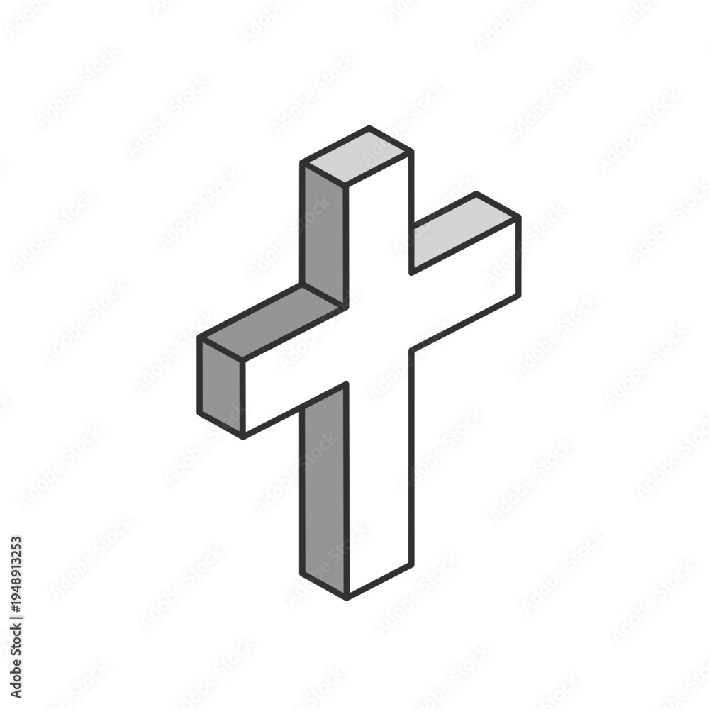 Obraz premium 3D Isometric Christian Cross Icon