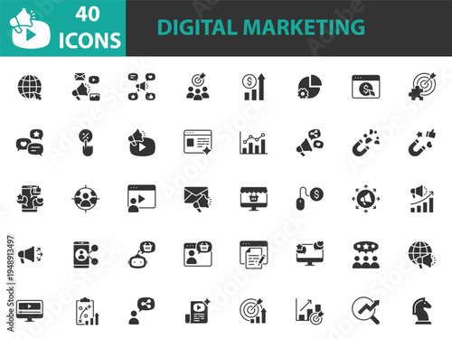 set of digital marketing icons, business, advertisement