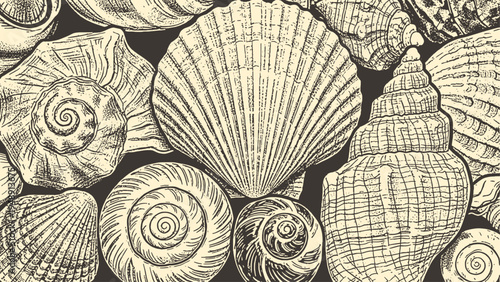 Seashells Vintage Halftone Illustration Background