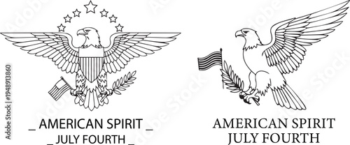 A patriotic illustration of the American spirit on July Fourth with eagle logos vector silhouette