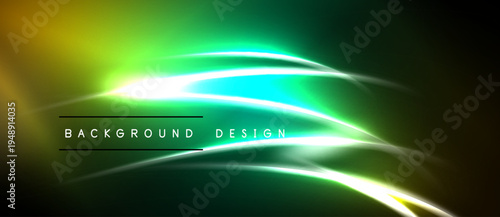 Abstract vibrant background. Green, yellow hues blend with flowing light streaks. Modern design element for digital projects.