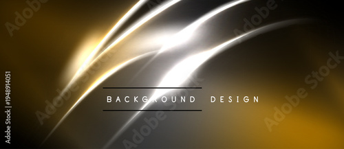 Abstract background features flowing lines, gold, silver hues. Dark edges create dramatic contrast, modern aesthetic. Text reads background design.