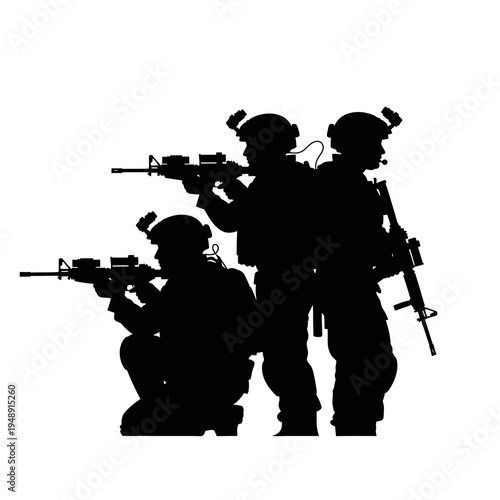 Silhouette of Three Soldiers with Rifles in Formation
