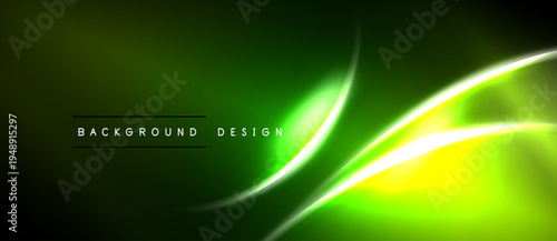 Abstract green background. Smooth lines create dynamic, glowing effect. Dark edges frame bright central area. Modern design element.