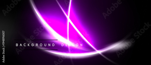 Dark purple background features bright neon lines, creating abstract geometric shapes. Modern design element for digital projects.