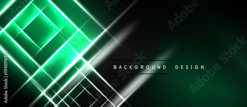 Dark background features bright green, white lines forming geometric patterns. Modern design element suitable for digital projects.
