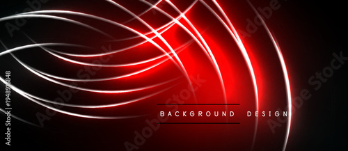 Abstract neon lines create dynamic red glow over dark background. Modern design element for digital projects.