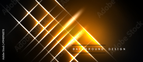 Abstract geometric lines create vibrant glowing effect. Dark background emphasizes bright golden illumination, modern design element.