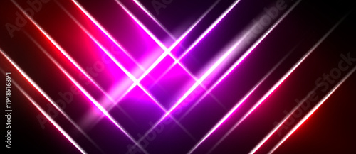 Abstract neon lines converge, creating vibrant light patterns against dark background. Intense magenta dominates visual space.