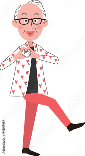 Printシニア男性が手ハートのポーズをとっている