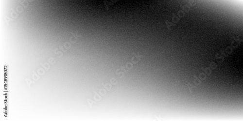 Abstract black and white grainy vignette background with soft gradient transition and stippled texture effect for cinematic overlay, dark frame border, and moody design.