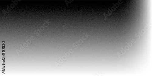 Abstract black and white grainy vignette background with soft gradient transition and stippled texture effect for cinematic overlay, dark frame border, and moody design.