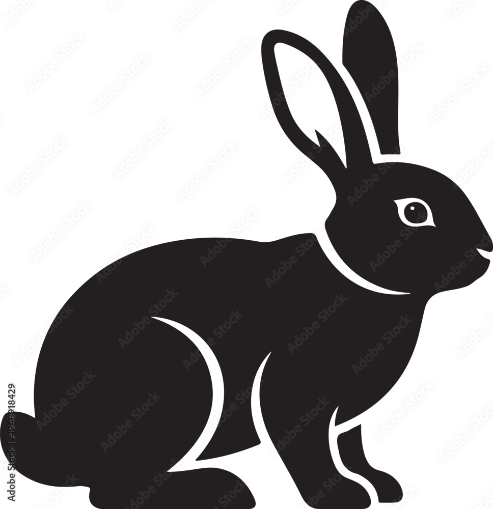 Obraz premium Black Silhouette of a Rabbit on White Background