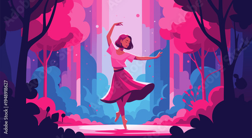 Ethereal Ballet Dancer in Enchanted Forest A Vector Illustration of Graceful Movement and Nature's Embrace
