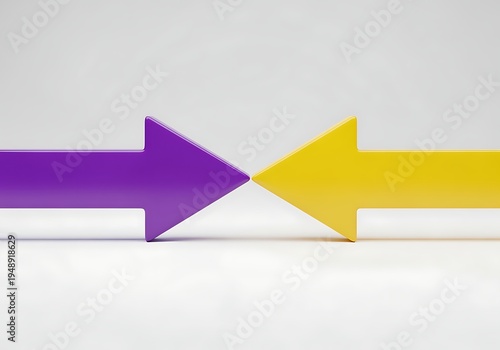 Two large colorful arrows pointing in opposite directions on white background  concept of choice or decision making