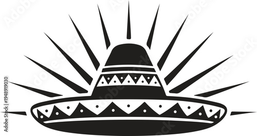 Sombrero Hat with Sunburst Rays Icon – Mexican Fiesta Symbol Cinco de Mayo Minimalist Black Vector