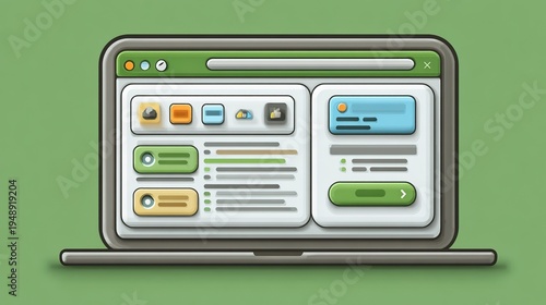 Cute Cartoon Laptop Dashboard with Task Management UI, Productivity Concept