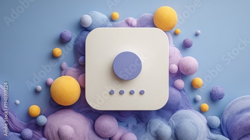 Abstract Soft UI Device with Colorful Fuzzy Balls, Modern Tech Decor Concept