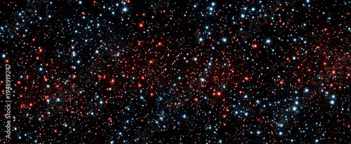 Vast cosmic expanse teeming with myriad red and blue celestial bodies