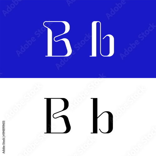 Art nouveau letter B for logo, including set of uppercase and low case fashion letters, vector illustration 10EPS