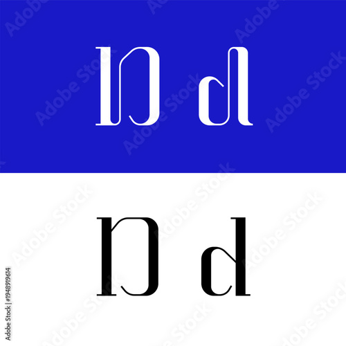 Art nouveau letter D for logo, including set of uppercase and low case fashion letters, vector illustration 10EPS
