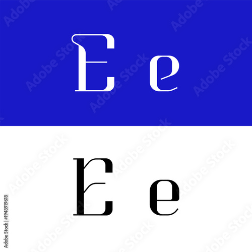 Art nouveau letter E for logo, including set of uppercase and low case fashion letters, vector illustration 10EPS