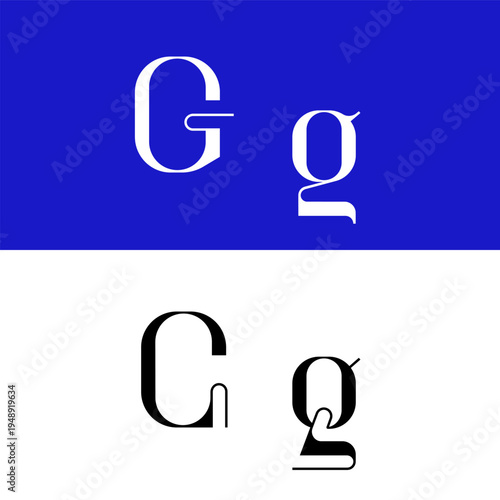 Art nouveau letter G for logo, including set of uppercase and low case fashion letters, vector illustration 10EPS
