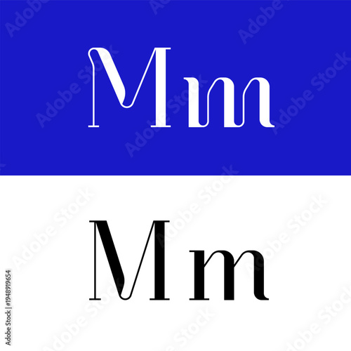 Art nouveau letter M for logo, including set of uppercase and low case fashion letters, vector illustration 10EPS