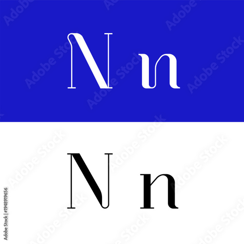 Art nouveau letter N for logo, including set of uppercase and low case fashion letters, vector illustration 10EPS