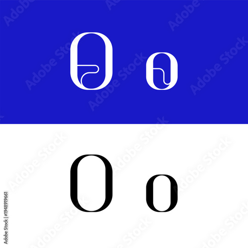 Art nouveau letter O for logo, including set of uppercase and low case fashion letters, vector illustration 10EPS