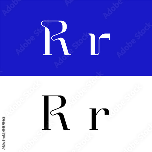 Art nouveau letter R for logo, including set of uppercase and low case fashion letters, vector illustration 10EPS
