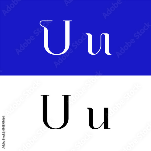 Art nouveau letter U for logo, including set of uppercase and low case fashion letters, vector illustration 10EPS