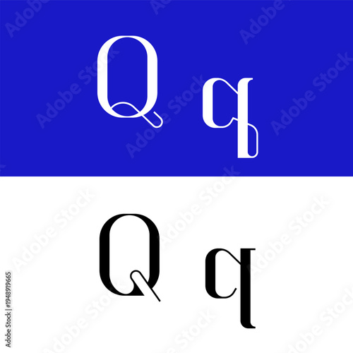 Art nouveau letter Q for logo, including set of uppercase and low case fashion letters, vector illustration 10EPS