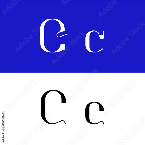 Art nouveau letter C for logo, including set of uppercase and low case fashion letters, vector illustration 10EPS